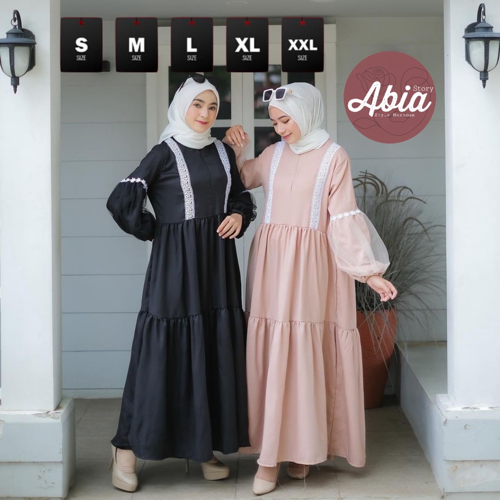 Baju Wanita Muslim Pesta Bianka Gamis Lengan Balon Busui Friendly