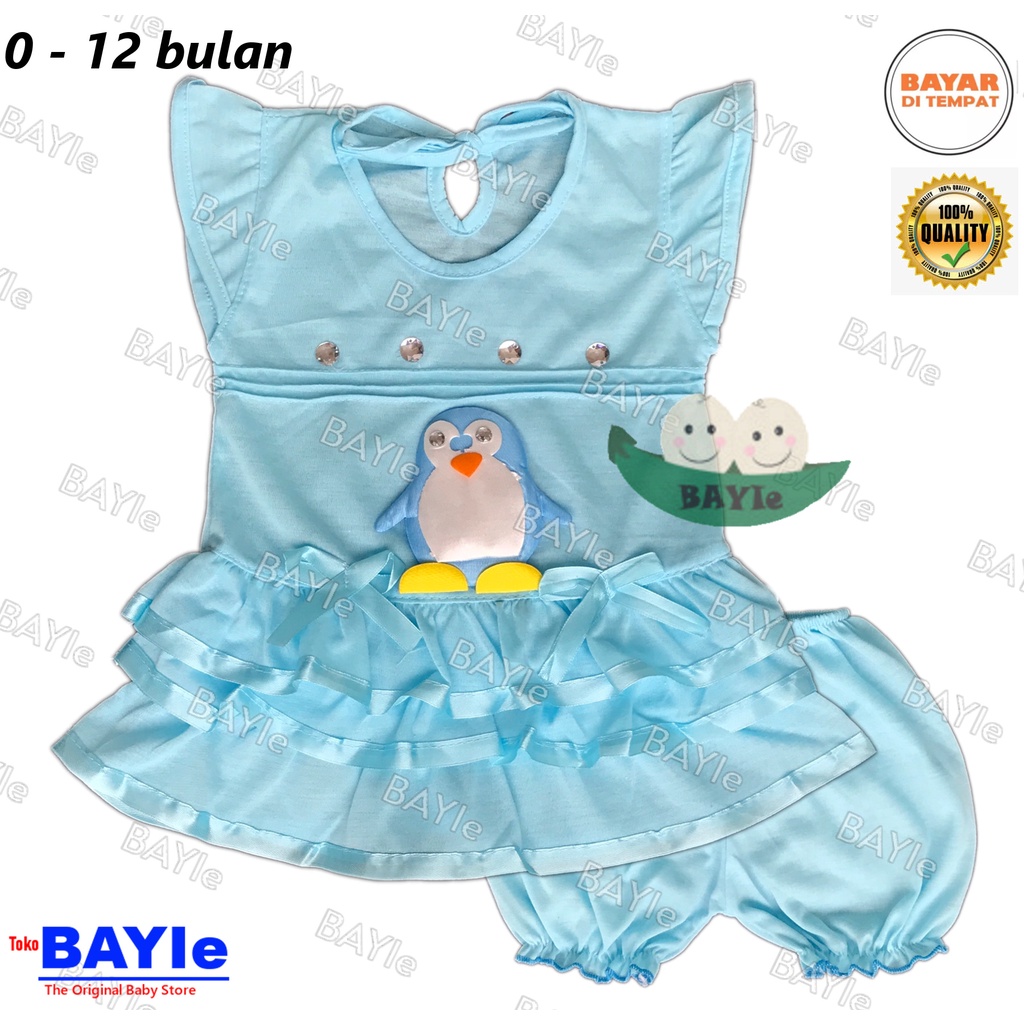 BAYIe - Setelan Baju bayi Perempuan Dress motif PINGUIN XIAO WEI/MELISA 0 -12 bulan / Pakaian anak Cewek