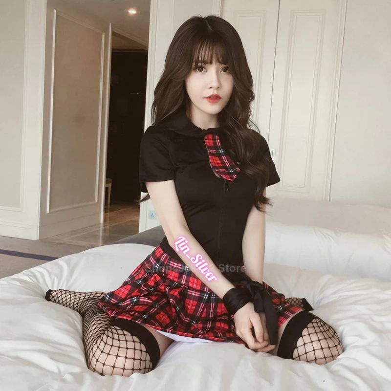 Lingerie Seksi Kostum Murid Siswa Pelajar Jepang Rok Kotak Kotak Sekolah Sexy Costume Student School Sailor costume