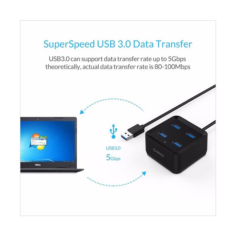 Usb A 3.0 hub orico 4 port mini 5Gbps 100cm cable for pc cpu laptop DH4U-U3-10 - Terminal usb3.0 4 slot 1m kabel
