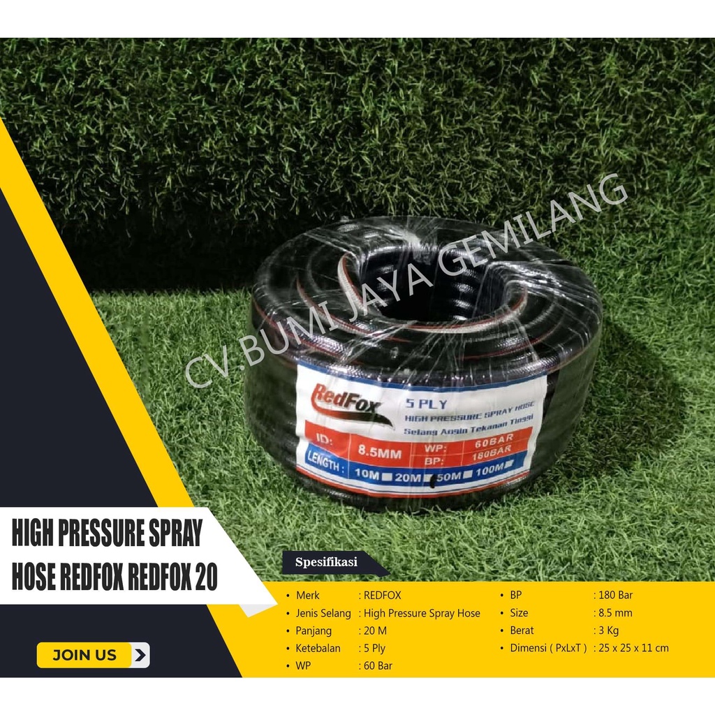 SELANG ANGIN TEKANAN TINGGI REDFOX 20 METER