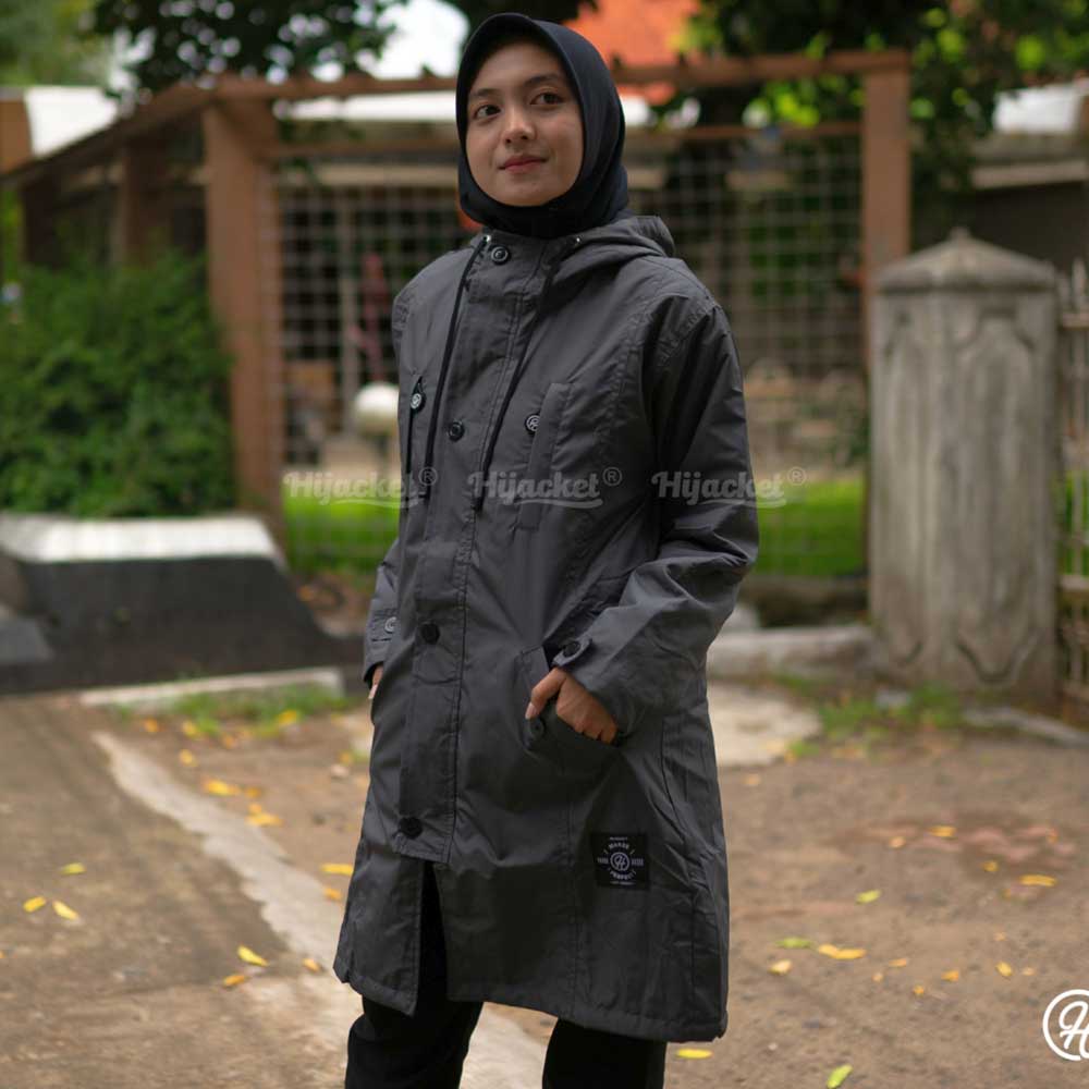 Jaket Jacket Parka Wanita Cewek Hoodie Muslimah Hijaber Hijaket Hijacket Kekinian Terbaru Ixora Abu-2