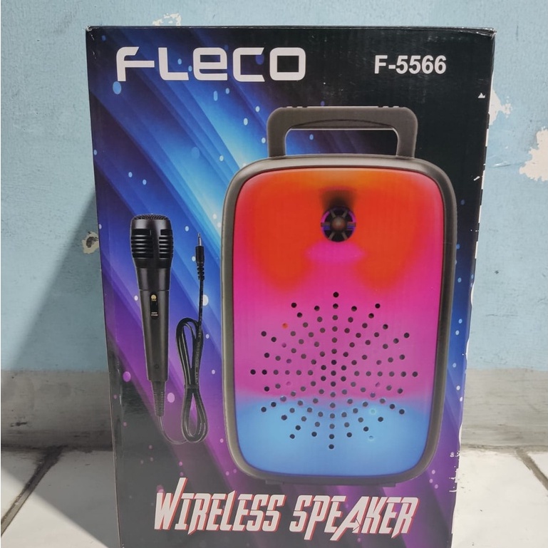 SPEAKER BLUETOOTH PORTABLE ORIGINAL FLECO F-5566 FULL LED RADIO FM/MEMORI/MP3 FREE MICROPHONE EXTRA BASS