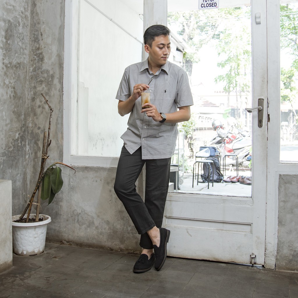 Pierre Black | Sepatu Hitam Tanpa Tali Loafers Pria Casual Kerja Formal Kantor Laki | FORIND x JACK