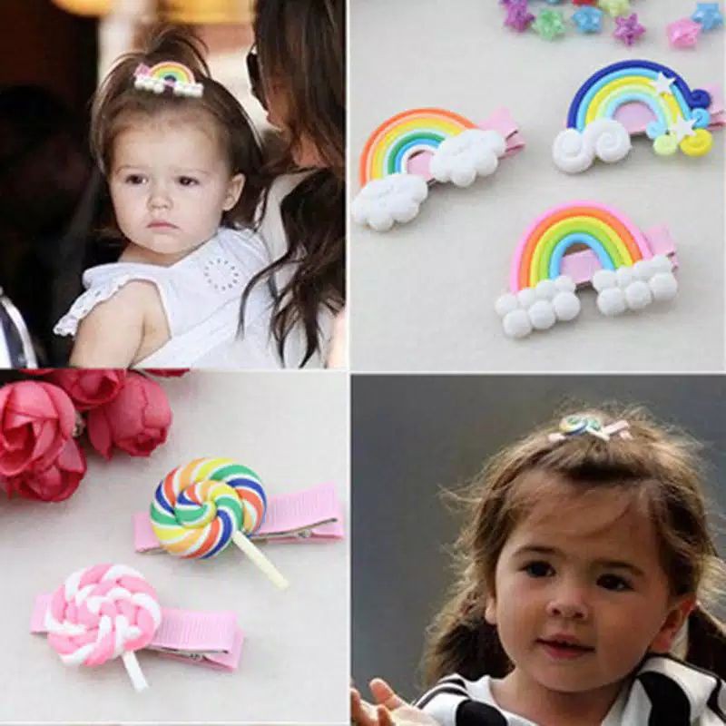 1 Set (3PCS) Jepitan Rambut Rainbow Clay / Aksesoris Rambut Pelangi Anak Lucu