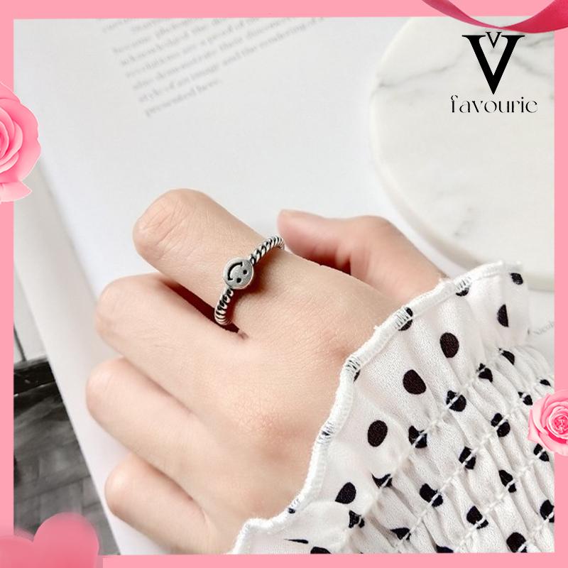 [COD]2 PCS Retro Smiley Cincin Wanita Fashion Kepribadian Pembukaan Cincin Dapat Disesuaikan-FA