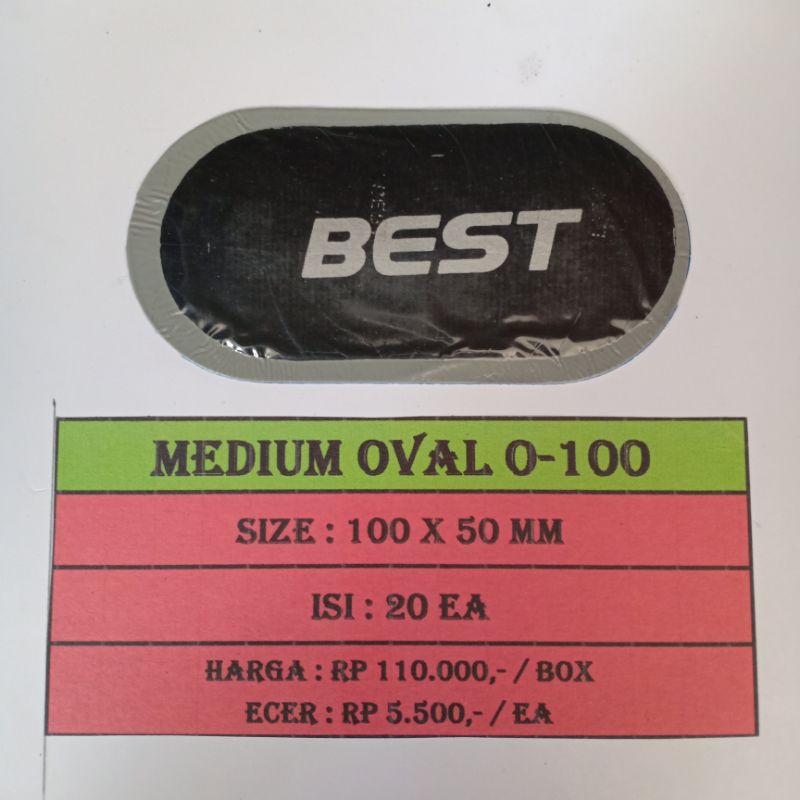 Bestpatch Medium Oval 100x50mm Per Pcs / Biji / Lembar - Karet Tambal Ban Dalam - Best - Bestpatch