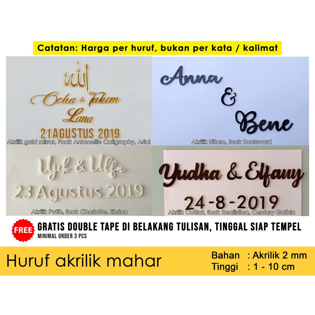Custom Huruf Akrilik Dekorasi Tulisan Mahar Aksesoris Tebal 2 Mm Shopee Indonesia