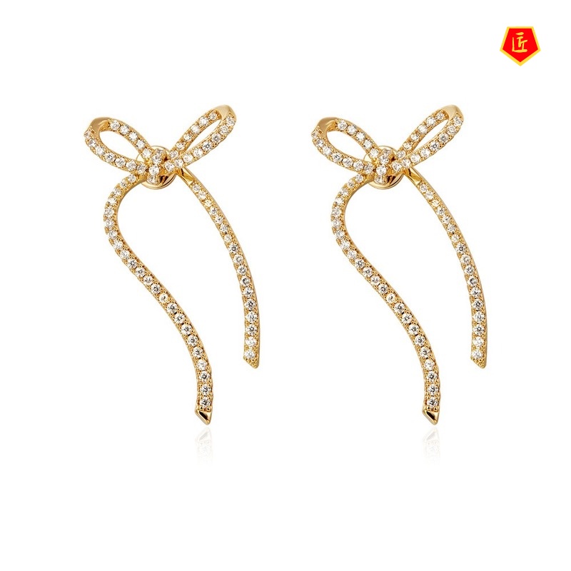 [Ready Stock]Simple Exaggerated Diamond Bow Stud Earrings