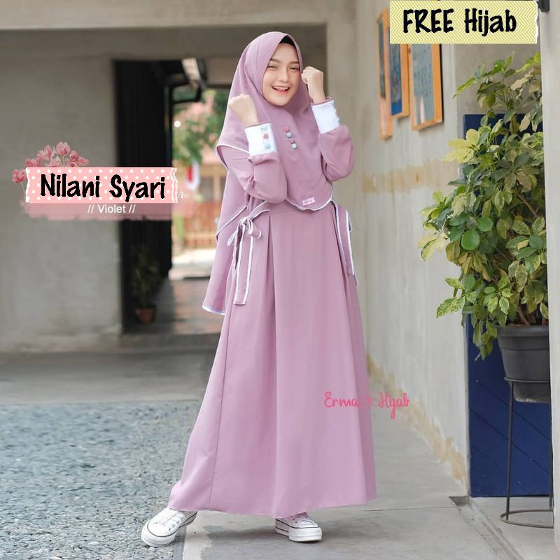 Baju Gamis Dress Syari Busui Muslim Wanita Kondangan Seragaman Nikahan Free Plus Hijab Khimar Hijab 