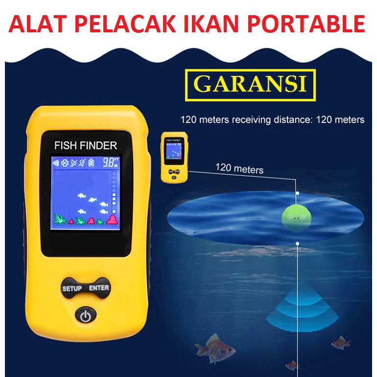 Alat Pelacak Ikan Portable Sonar Fish Finder Cable 4x4 Inch Display 100M - TL8 - Yellow