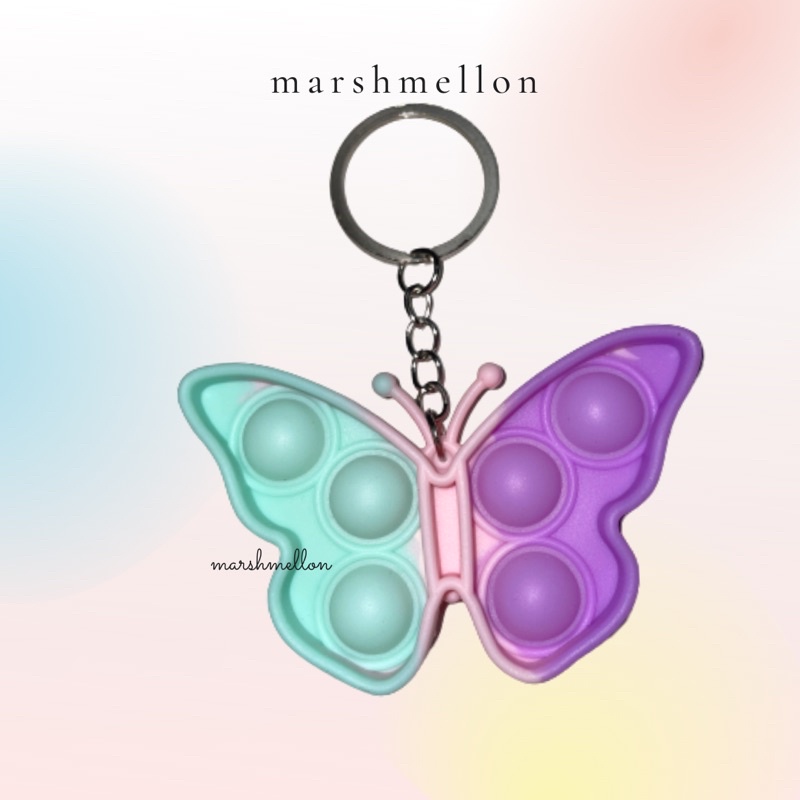 Gantungan Kunci Pop It & Gelang Pop It Pastel Rainbow | Pop It Gurita | Princess Key Chain (Snow White Cinderella Aurora Belle) | Pop It Warna Lilac Pink Tosca Fidget Key Chain Macaron-Butterfly