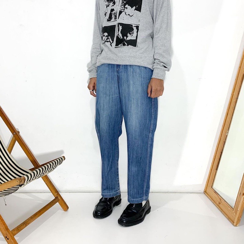 Hare washed denim pants, slim straight fit