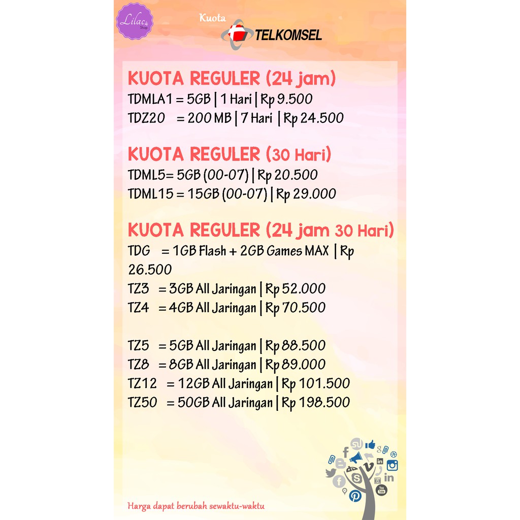 Kuota Internet Reguler Telkomsel 50 Gb 24 Jam 30 Hari Shopee Indonesia