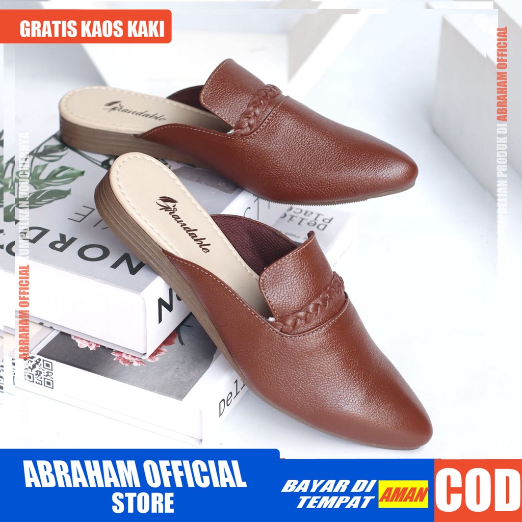 ABRHM x DEROSI Sepatu Flat Wanita Slop Sepatu Kerja Kantor Wanita Slip On Cewek / Cewe Kulit Asli flatshoes