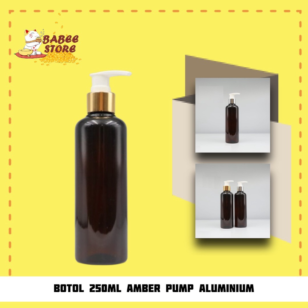 BOTOL PUMP GOLD 250ML COKLAT BOTOL SABUN - BOTOL 250ML AMBER TUTUP PUMP GOLD SILVER