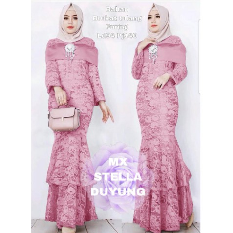 Baju Gamis Muslim Wanita Remaja Terbaru 2022 Model Duyung Kekinian Edisi Pesta Lebaran Bahan Brukat 