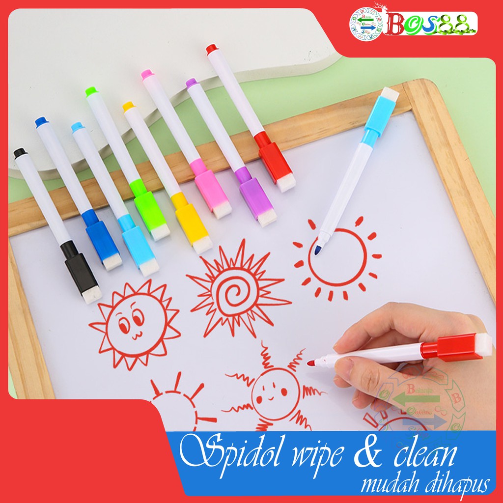 

8 Pcs Spidol Warna Warni / Bisa dihapus / Wipe & Clean Erasable Whiteboard Marker