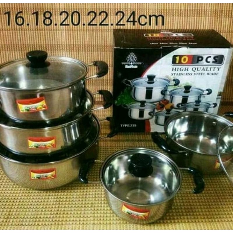 Panci Set Stainless 10 pcs tutup kaca