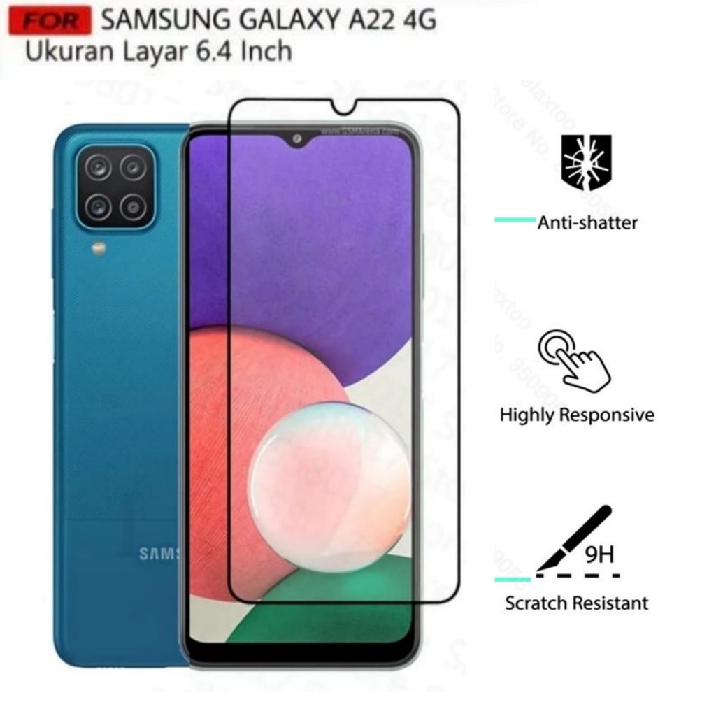 TEMPERED GLASS SAMSUNG A22 4G ANTI GORES KACA FULL LAYAR