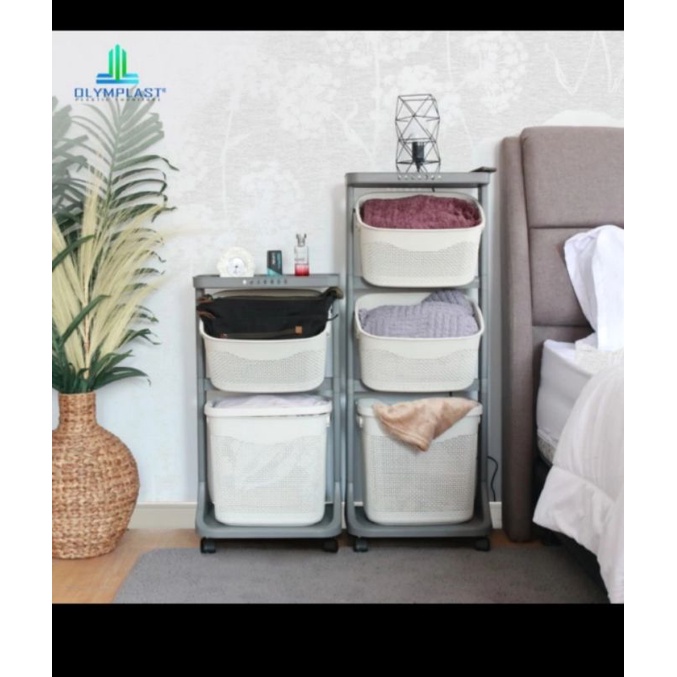 Rak keranjang plastik sebaguna susun 3 olymplast OFT