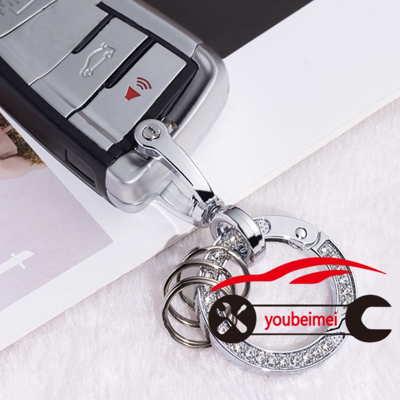 1 Pc Gantungan Kunci Model Putar 360 Derajat Bahan Metal Aksen Berlian Imitasi Untuk Wanita