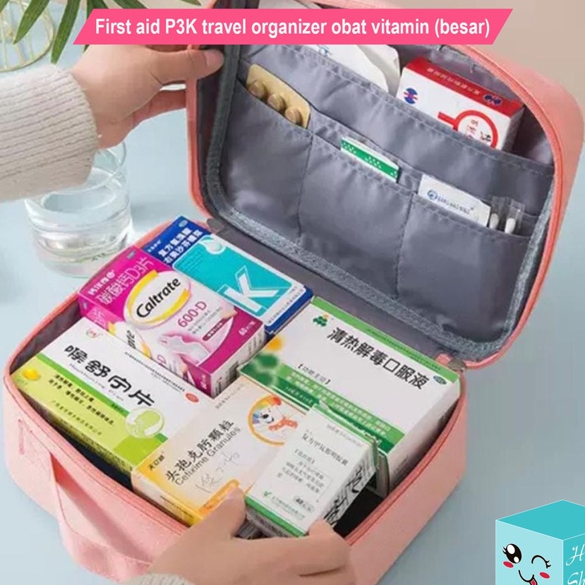 First aid P3K travel pouch tas organizer Medicine obat vitamin (besar)