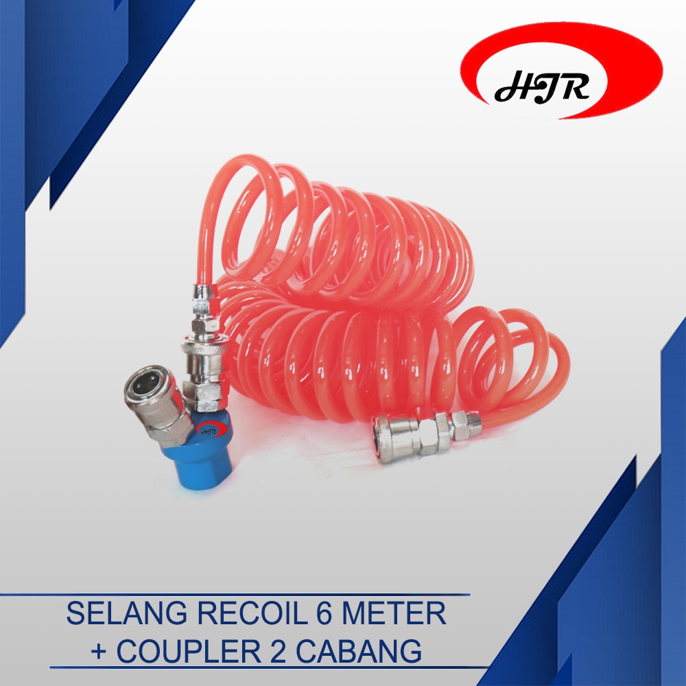 Selang Angin Recoil Hose 6 Meter + sambungan selang 2 Cabang HJR