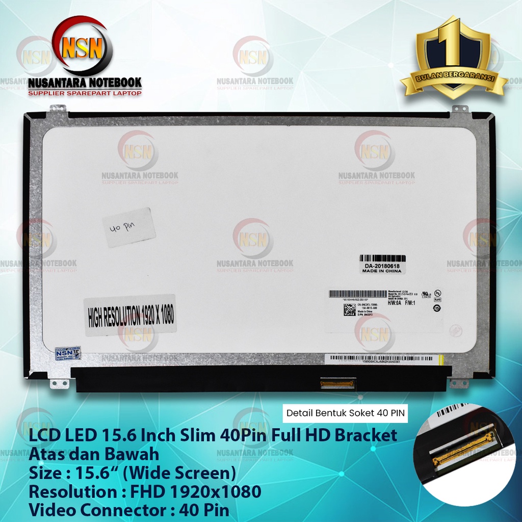 LED LCD LAYAR 15.6 INCH SLIM 40PIN FHD RESOLUSI 1920 X1080