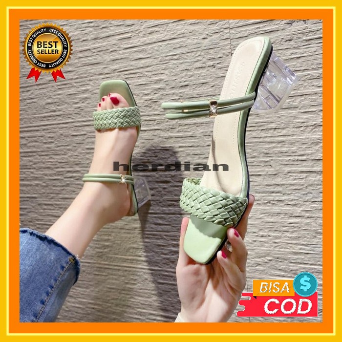 [P20Qa) ..Sendal Slop Kaca Zara || Sendal Hak Tahu., Hils Wanita Terb Herdian Yd 05  Kepang Heels