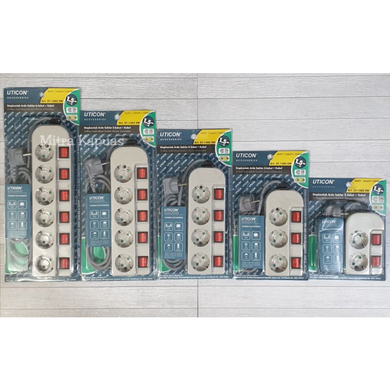 STOP KONTAK SAKLAR LAMPU UTICON 2 LUBANG / 3 LUBANG / 4 LUBANG / 5 LUBANG / 6 LUBANG + KABEL 1.5M