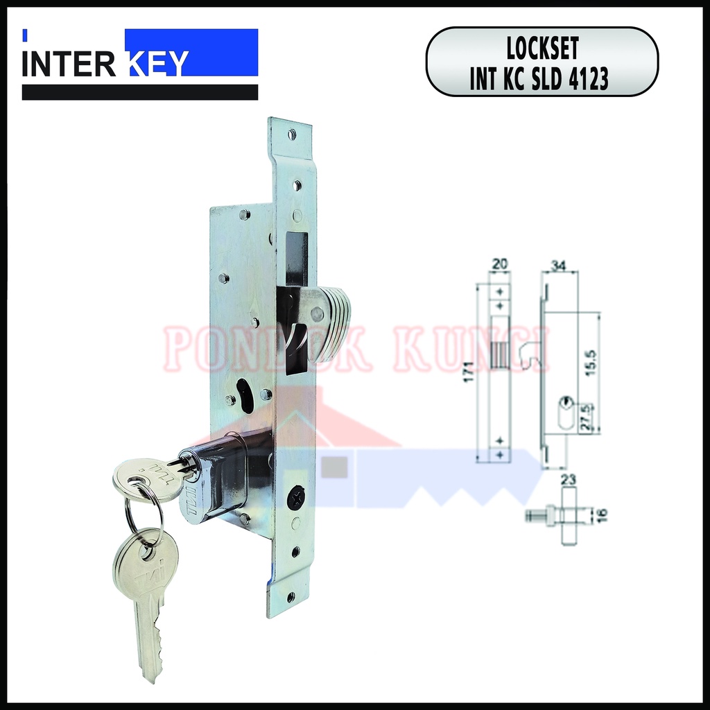 Kunci Pintu Aluminium kecil Sliding INTERKEY 4123