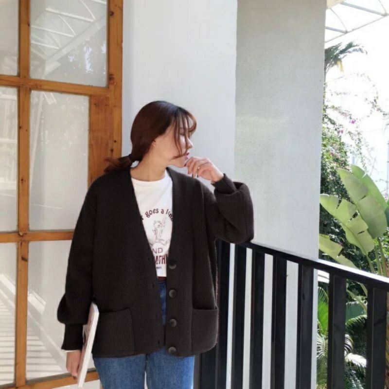 Cardigan rajut  wanita Sweater polos ovesize korean style jumbo