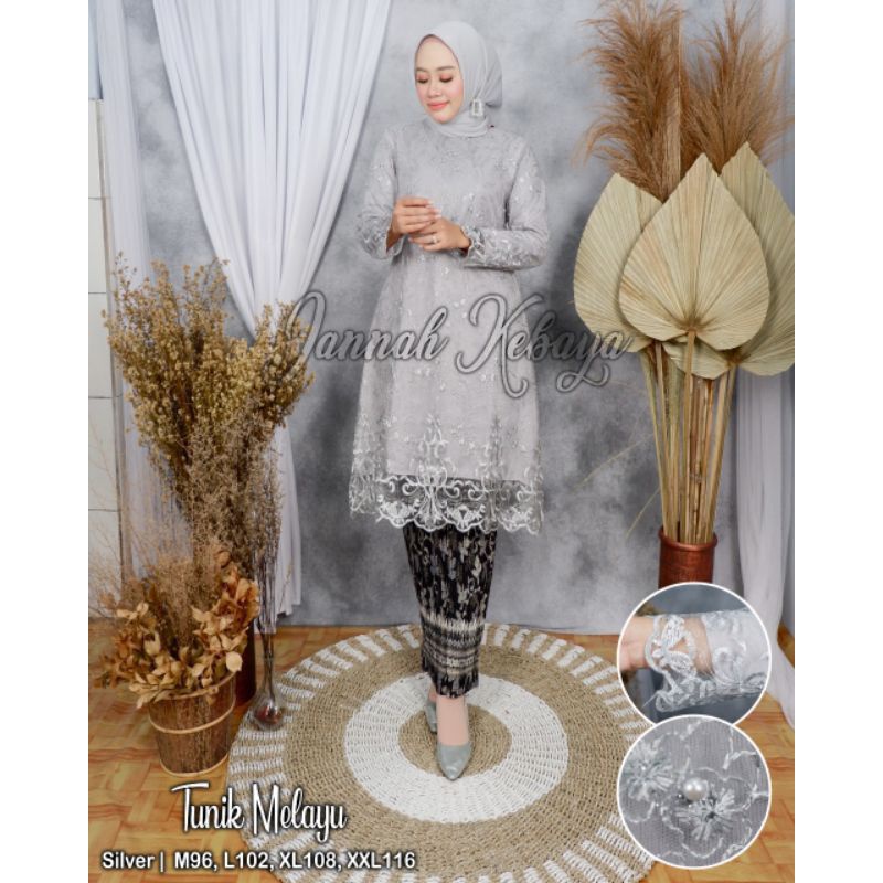 Fanstore Setelan Kebaya JUMBO LD 130 BIG SIZE &amp;Swaroski Tunik Bordir Mutiara