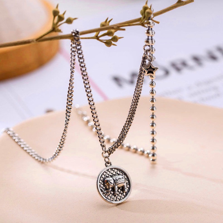 Ins gaya dingin wajah tersenyum kalung populer Net Merah Gajah bulat kalung kepribadian wanita retro