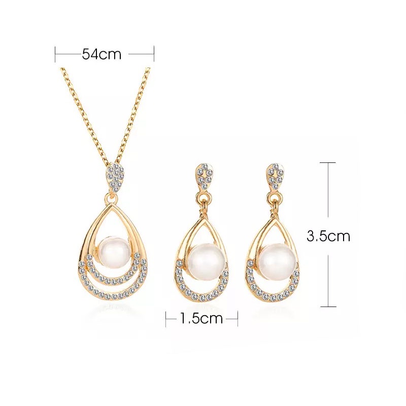 Set Kalung Anting Mutiara Wanita Korea Model Tetesan Air Fashion Aksesoris Dalika