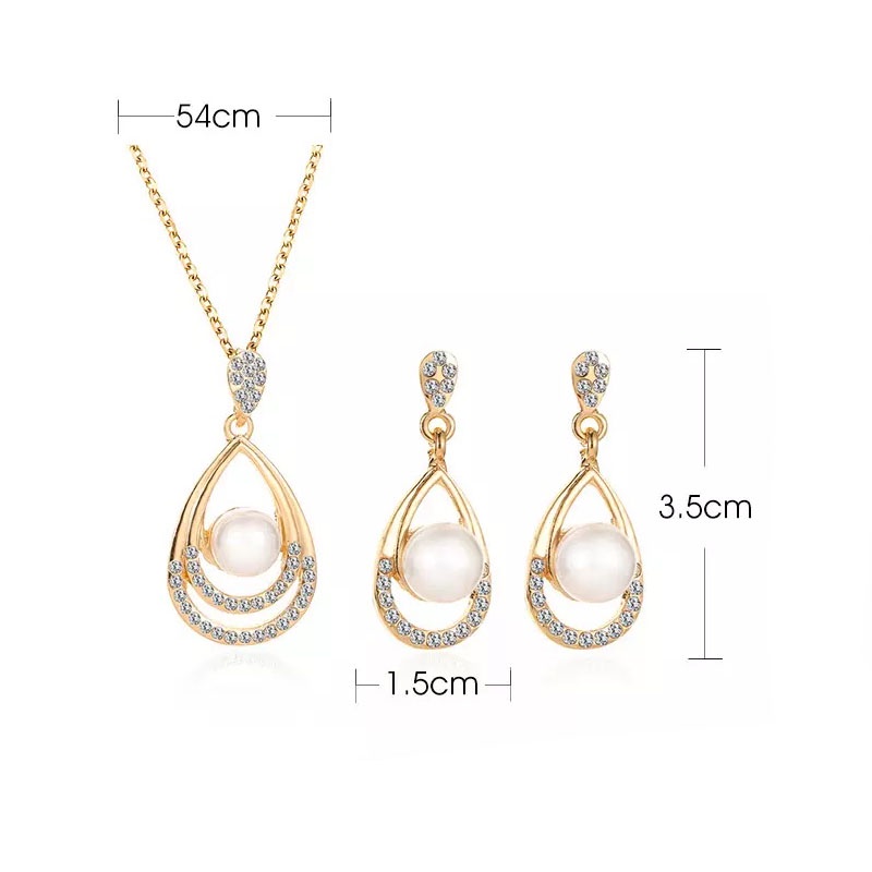 Set Kalung Anting Mutiara Wanita Korea Model Tetesan Air Fashion Aksesoris Dalika