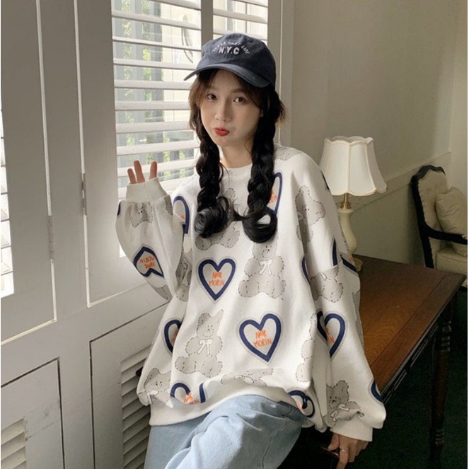 Sweater Wanita Morin Love Bear - Sweatshirt Oversize Terbaru - Bahan Fleece - Allsize