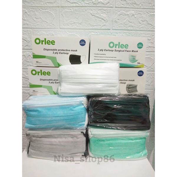 Masker ORLEE Cantol Earloop 3 ply Medis Surgical Face Mask dan Disposable  Protective mask isi 50 pc