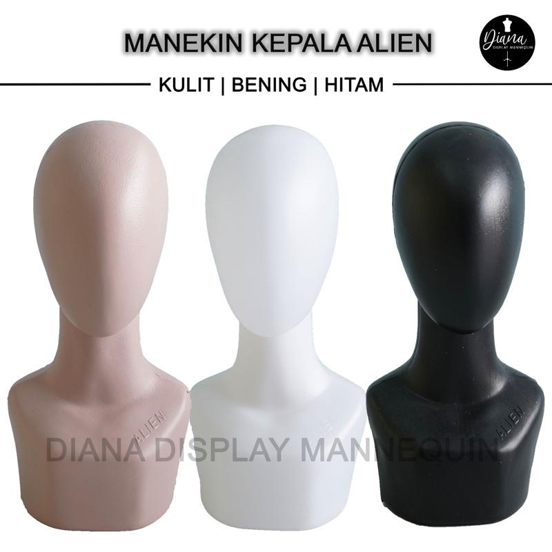 PATUNG MANEKIN KEPALA HIJAB ALIEN BENING KULIT HITAM PLASTIK