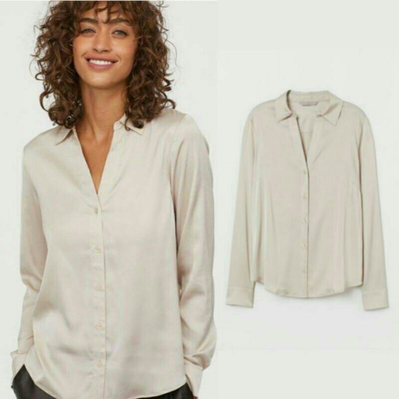 H&amp;M Blouse Satin V - Neck Strech  Blouse Kemeja Banyak Warna | Kemeja Wanita Original Branded