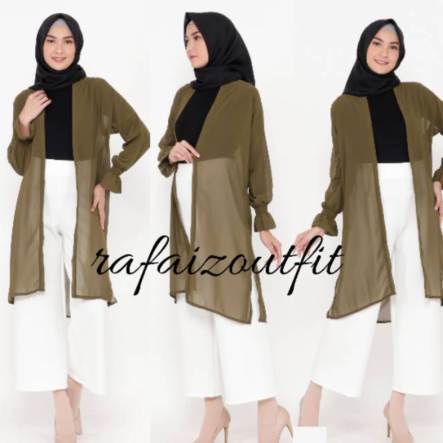 Cardigan polos outer musim panas baju wanita pelindung matahari  colour ijo army