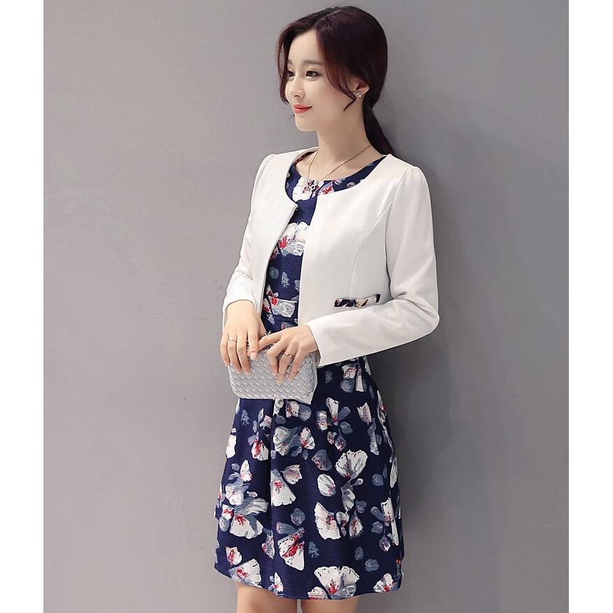Premium Blazer Dress Set Import White