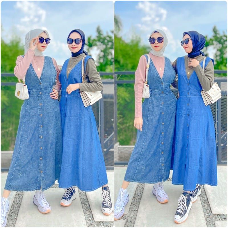 tifany overall, dress jeans import, denim import murah, dress murah, gamis jeans, big size