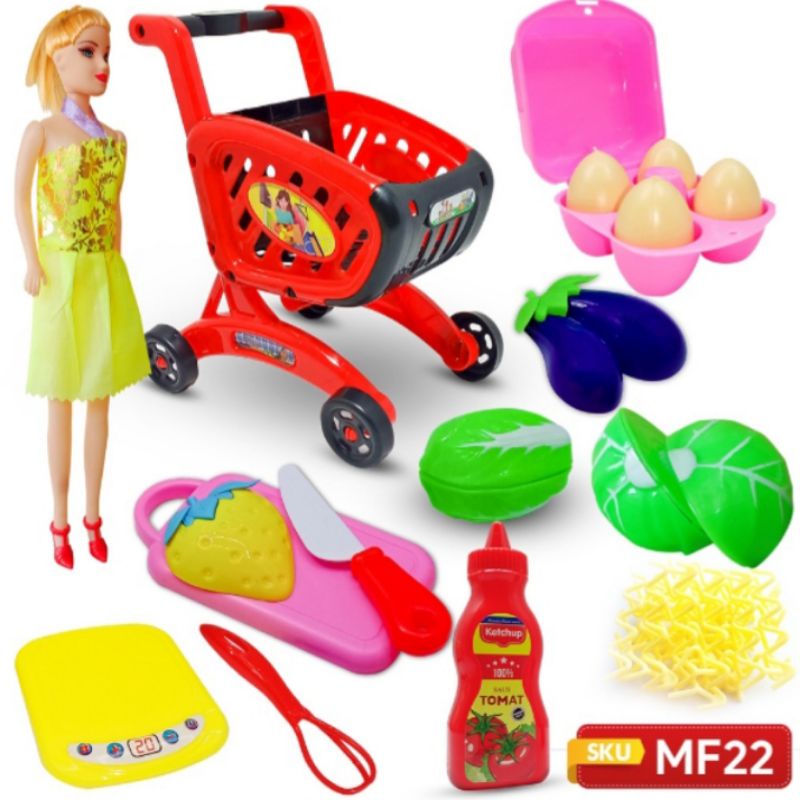 Mainan Troley Boneka Masakan Buah Sayur Potong / Mainan Anak Berbie Troli Bahan Tebal / Mainan Anak 