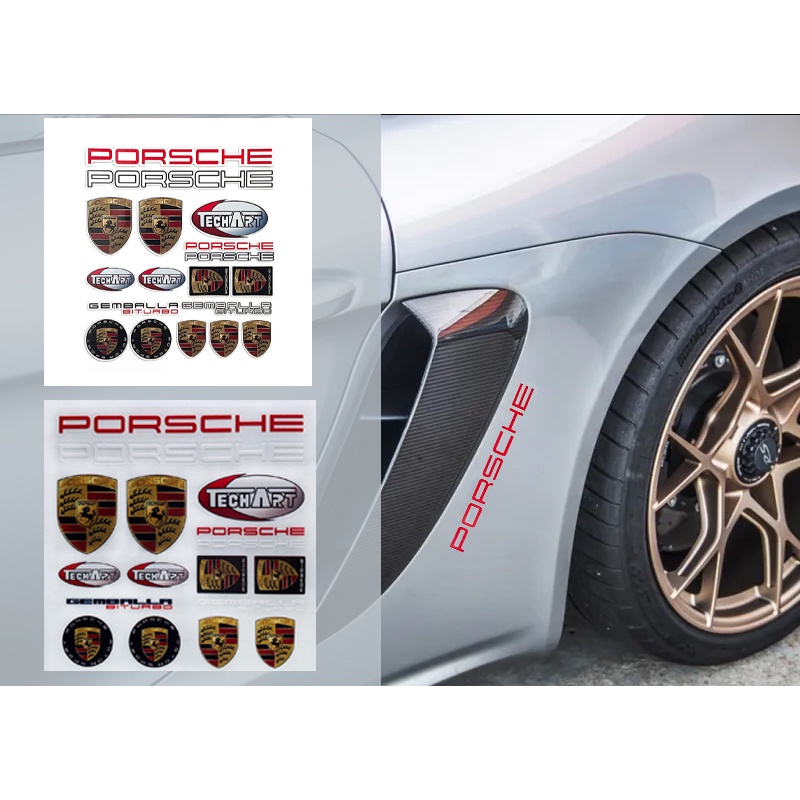 1set Porsche Badge Reflektif Helm Sepeda Stiker Body Mobil DIY Vinyl Kualitas Tinggi Modifikasi Decal