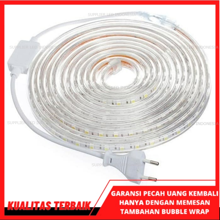 LAMPU LED STRIP SELANG SMD 5050 10M 220v OUTDOOR 10 M 10 METER ETALASE PLAFON KOMPLIT SIAP PAKAI SUDAH ADA COLOKAN