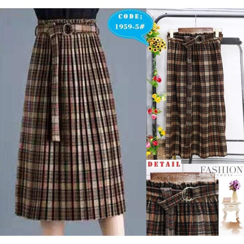 (Bisa COD) Rok midi plisket | Rok midi import | Rok tartan | Rok wajik | Rok diamond