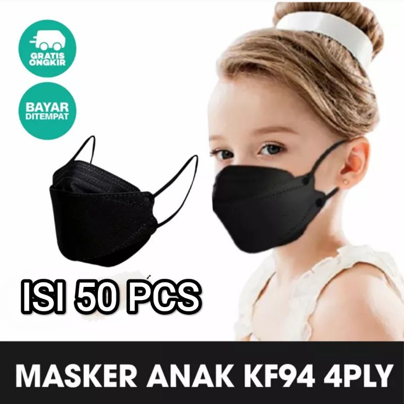 Masker Kf94 isi 50pcs 4ply High Quality Bahan Nyaman dan Lembut Semarang-KF ANAK HITAM 50 PCS