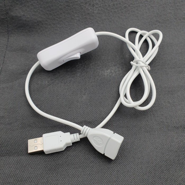 Usb female to male with switch cable button on off power kabel putih